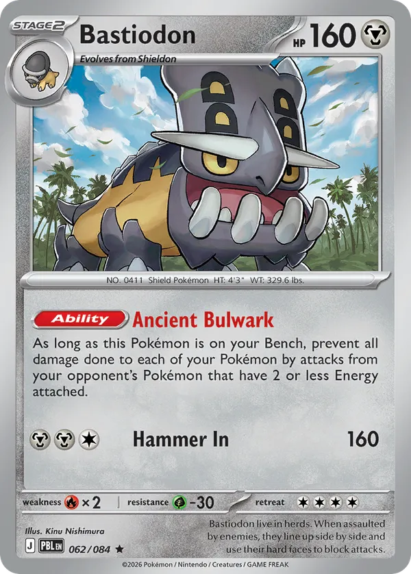 Bastiodon card 62 from Pitch Black, an example of a non holo rare with the black star rarity symbol