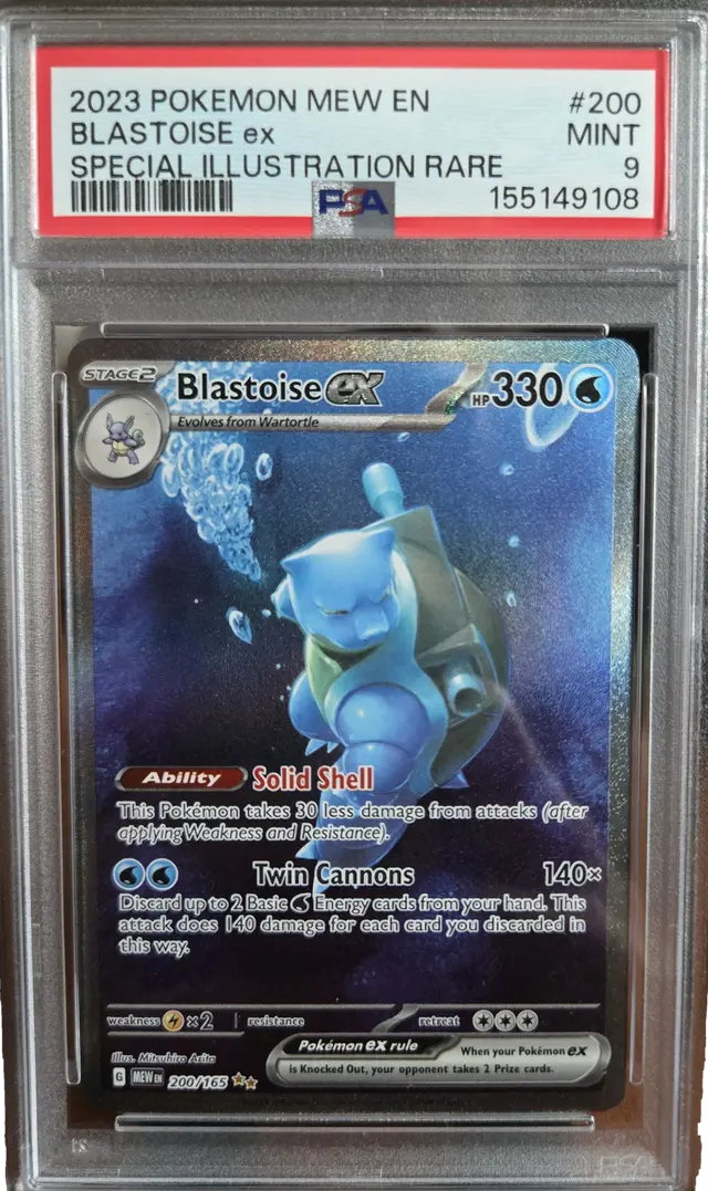 Blastoise ex #200 PSA MINT 9, front of the graded holder