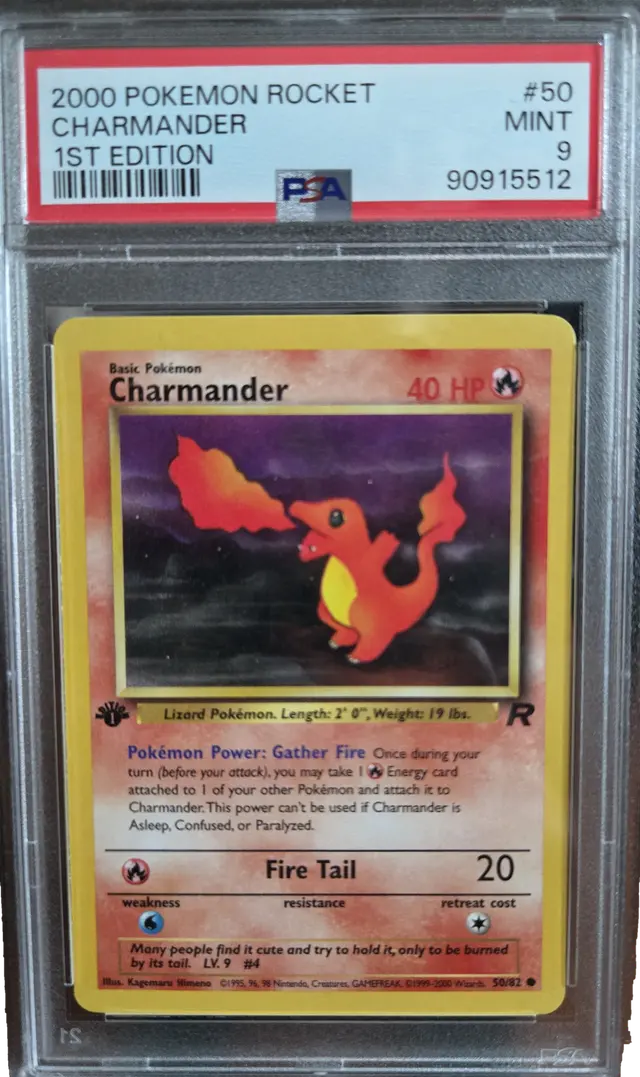Charmander [1st Edition] #50 PSA MINT 9, front of the graded holder