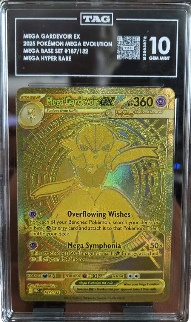 Mega Gardevoir ex #187 TAG GEM MINT 10, front of the graded holder