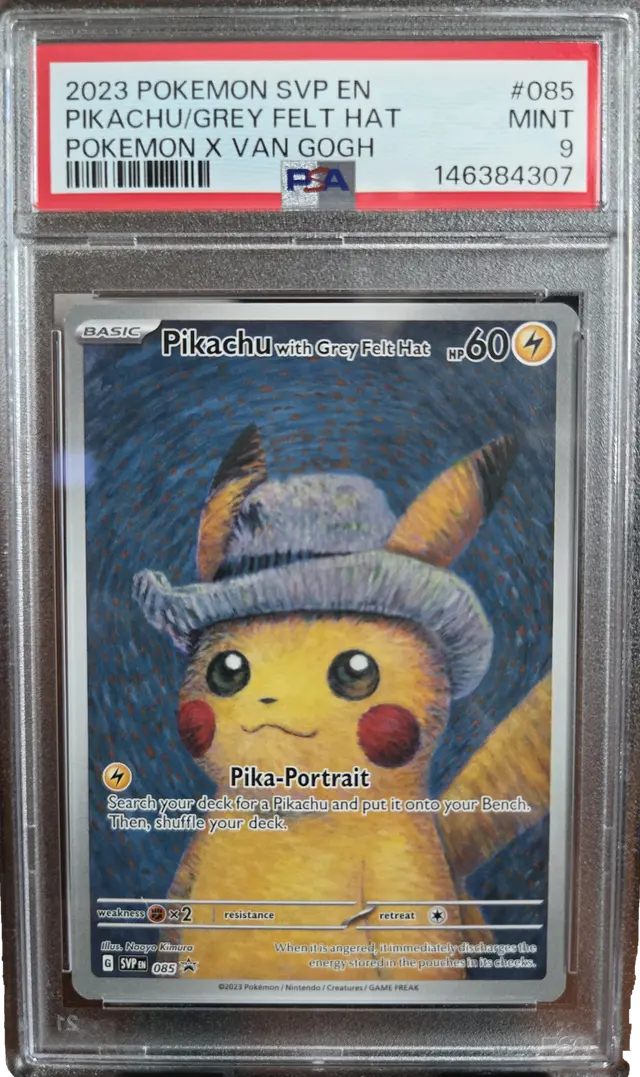 Pikachu with Grey Felt Hat #85 PSA MINT 9, front of the graded holder