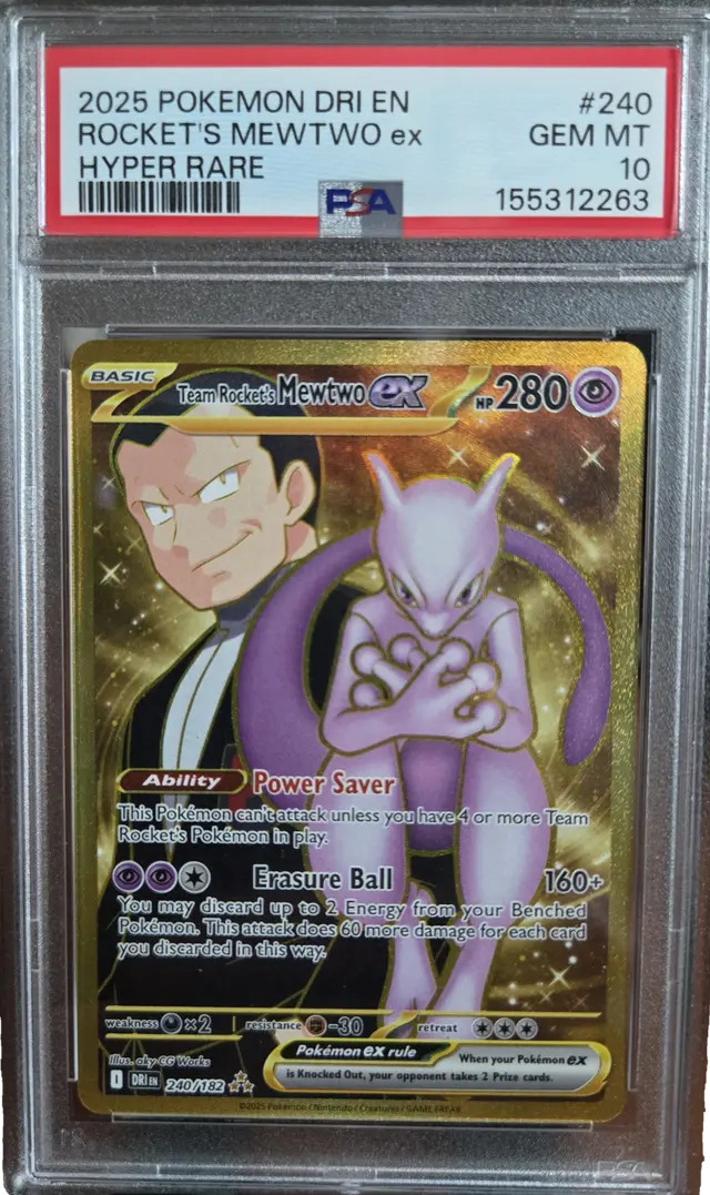 Team Rocket's Mewtwo ex #240 PSA GEM MT 10, front of the graded holder