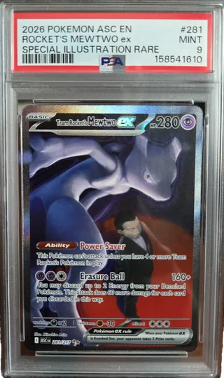 Team Rocket's Mewtwo ex #281 PSA MINT 9 in a PSA 9 holder